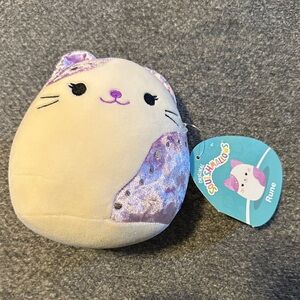 Squishmallows Rune Cat Plush - Cream and Purple